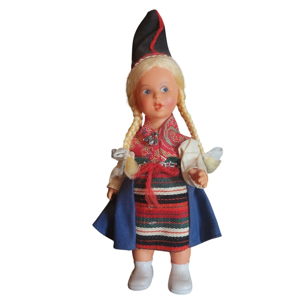 Vintage Western Germany Souvenir Doll Blonde Braids‎ Traditional Folk Costume